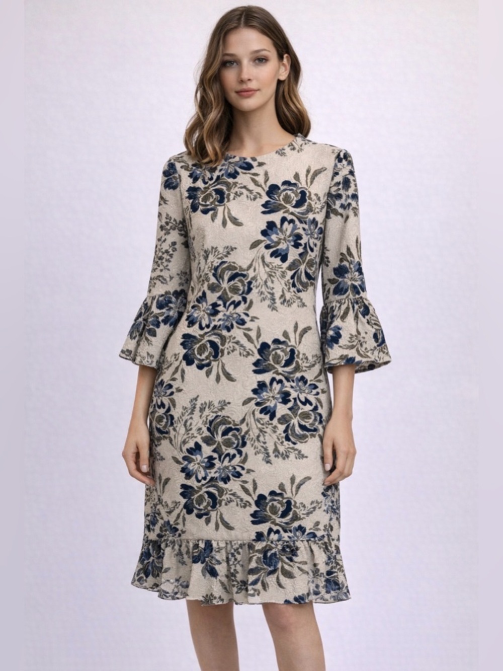 Betsy Adam shimmer material Elegant Floral Print Dress